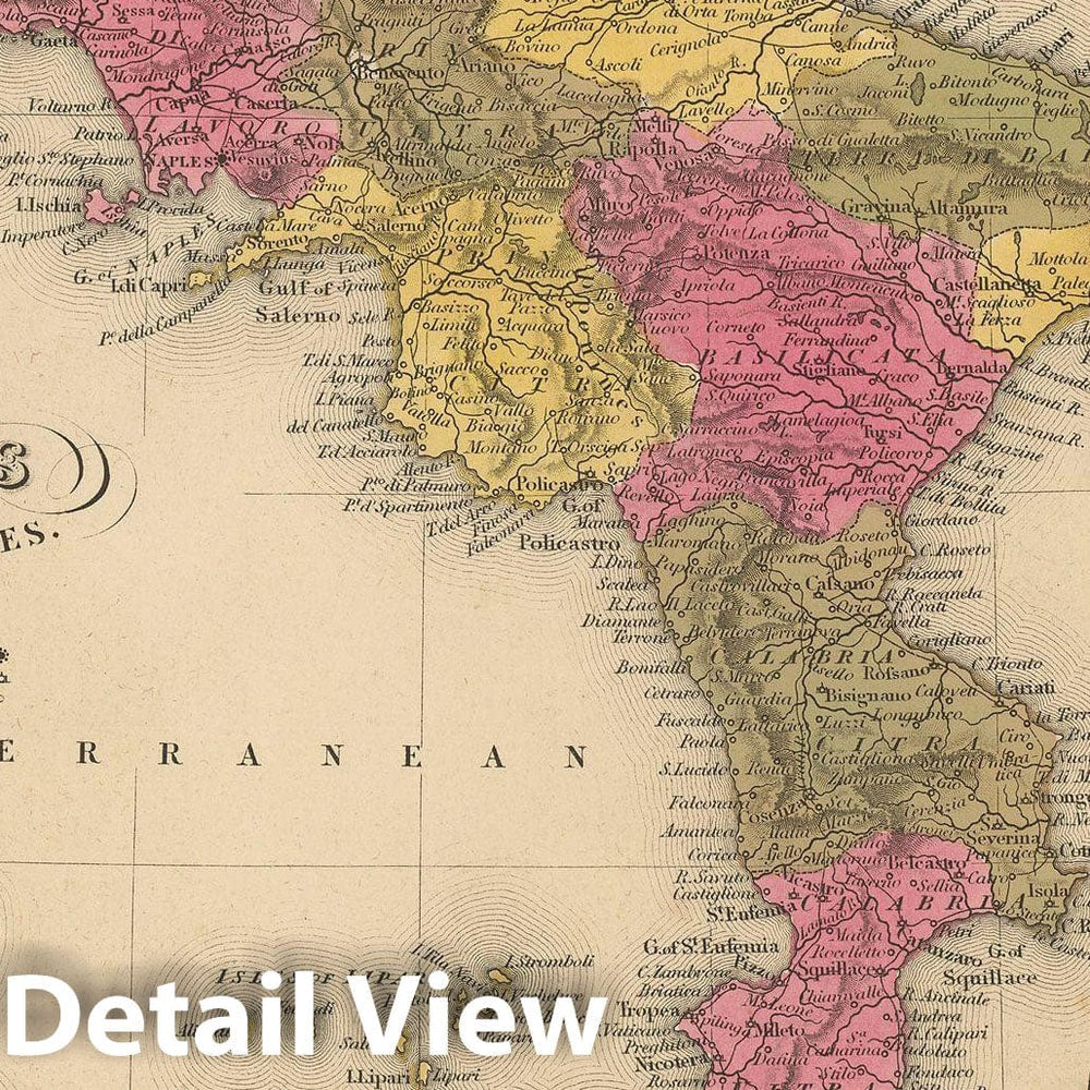 Historic Map : Southern Italy 1847 , A New Universal Atlas of the World , Vintage Wall Art