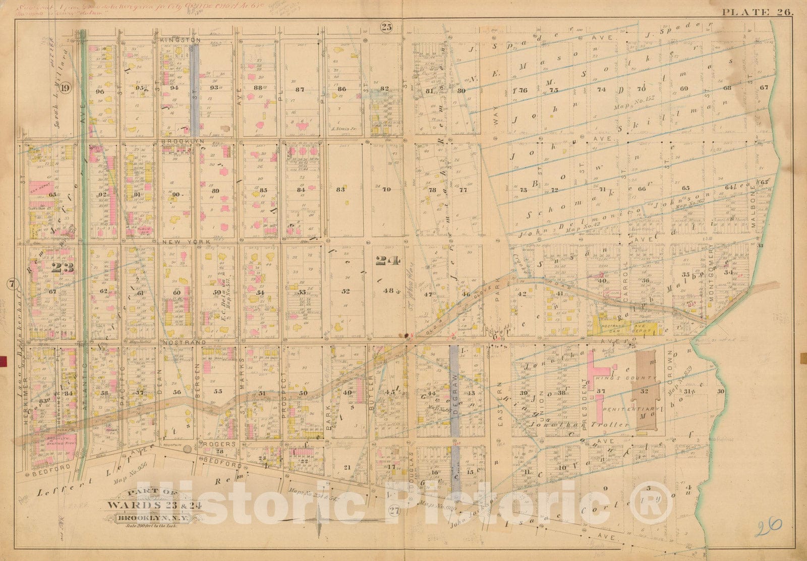 Historic Map : Robinson's Atlas City of Brooklyn, NY, Brooklyn 1886 Plate 026 , Vintage Wall Art