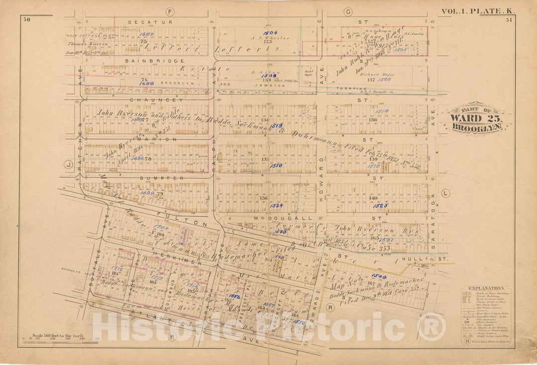 Historic Map : Atlas of Brooklyn Vol. 1, Brooklyn 1880 Plate K , Vintage Wall Art