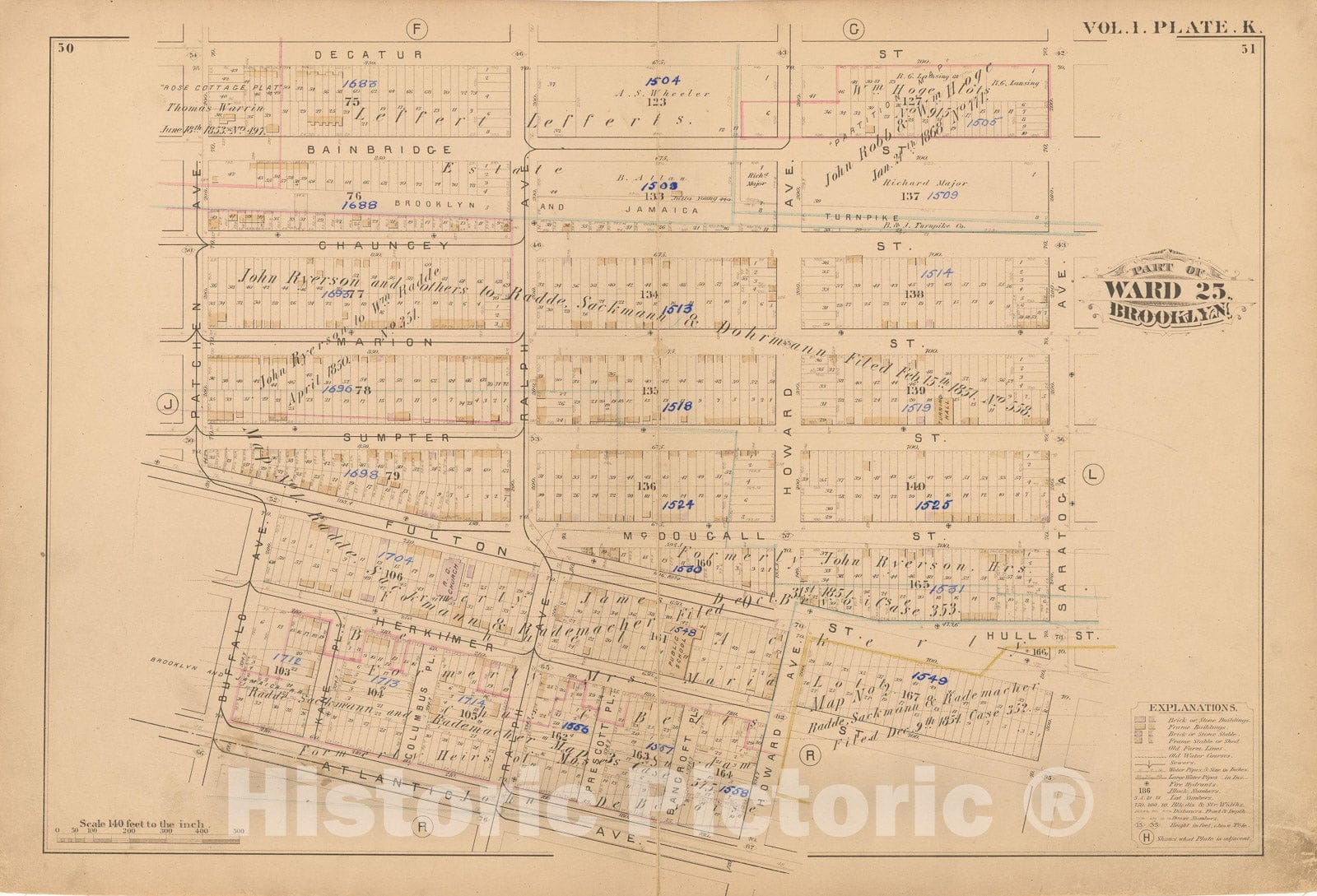 Historic Map : Atlas of Brooklyn Vol. 1, Brooklyn 1880 Plate K , Vintage Wall Art