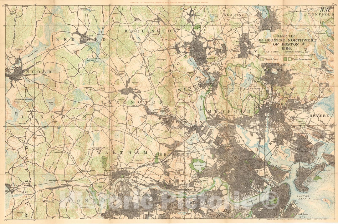 Historic Map : Country Northwest of Boston 1897 , Vintage Wall Art