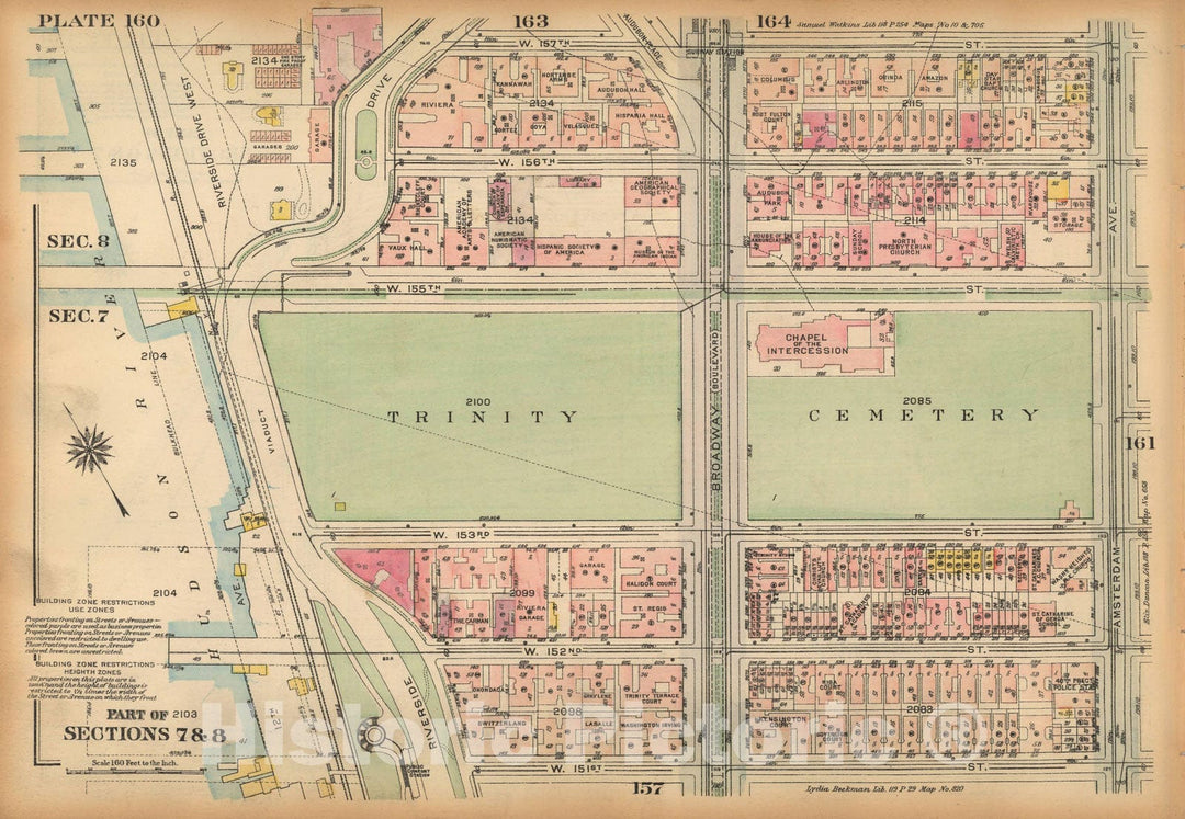 Historic Map : Land Book of the Borough of Manhattan, City of NY, Manhattan 1925 Plate 160 , Vintage Wall Art