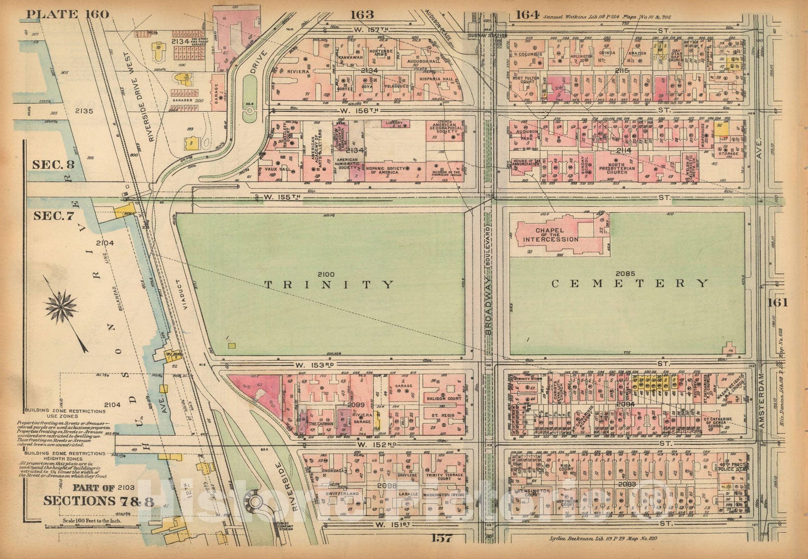 Historic Map : Land Book of the Borough of Manhattan, City of NY, Manhattan 1925 Plate 160 , Vintage Wall Art