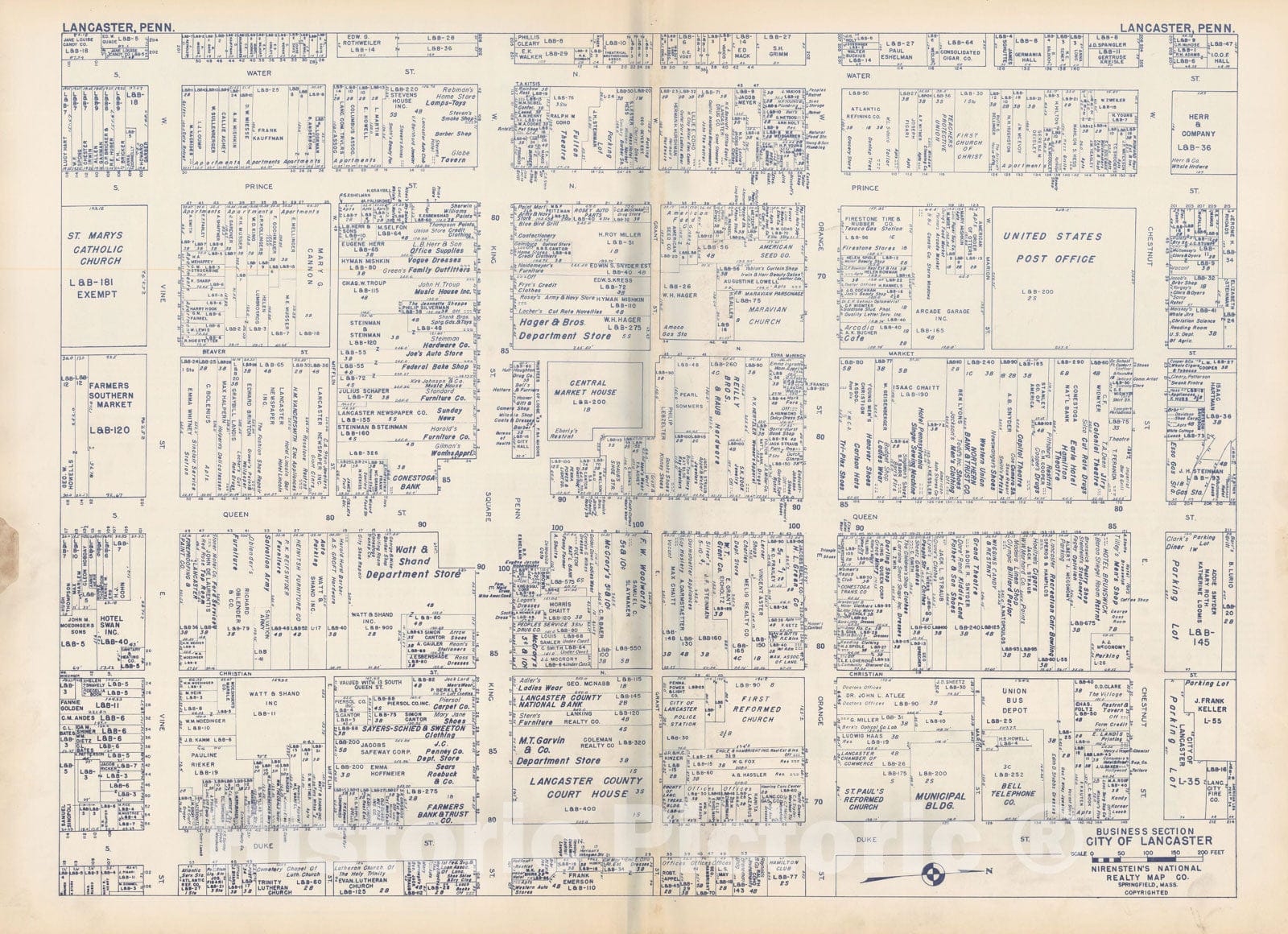 Historic Map : States of PA, VA & WV, Lancaster 1950 , Nirenstein's Real Estate Atlas , Vintage Wall Art