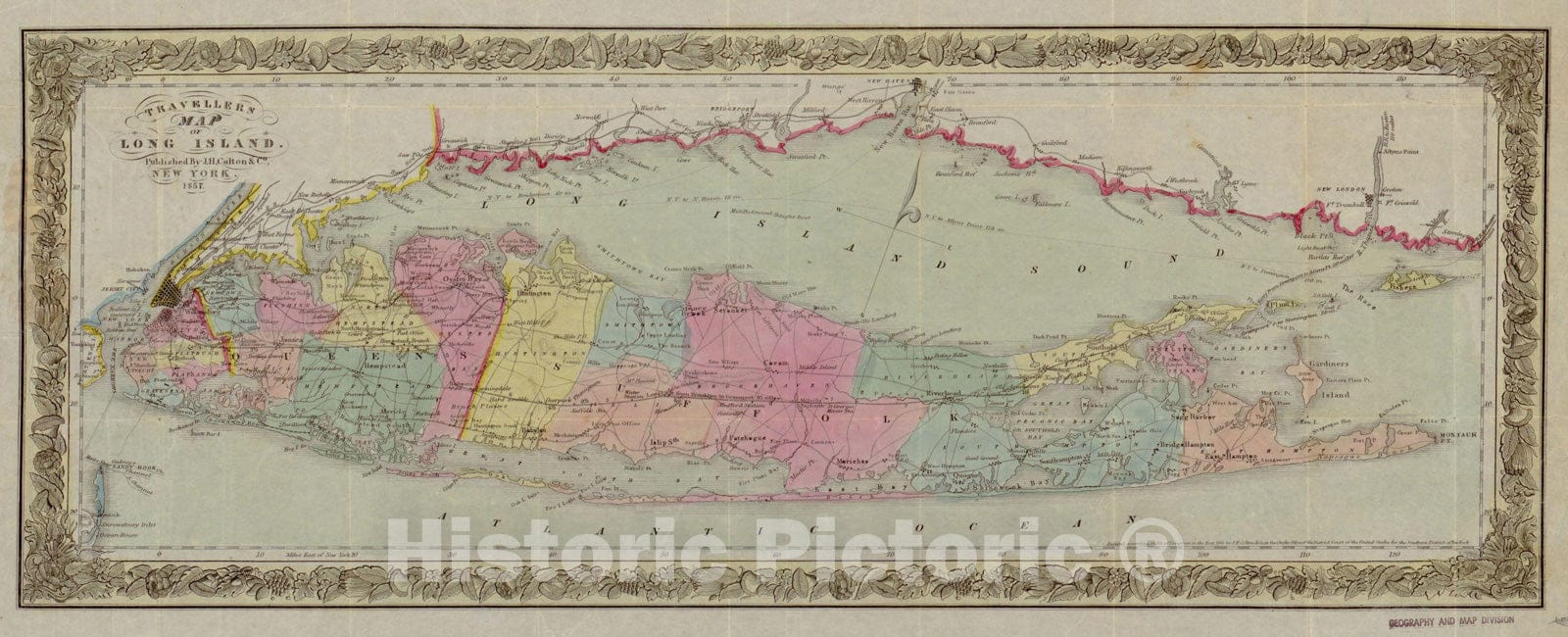 Historic Map : Long Island 1857 , Vintage Wall Art