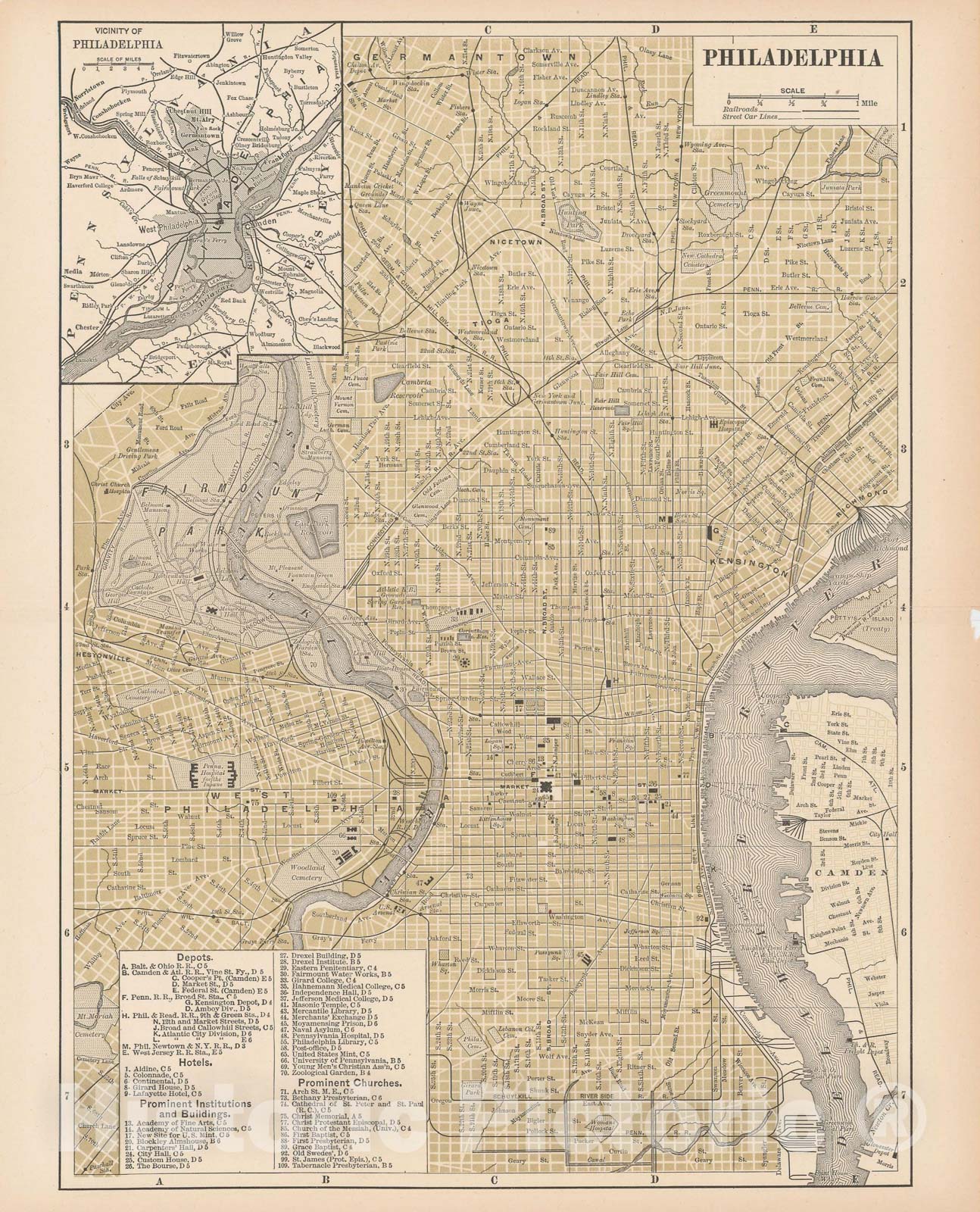 Historic Map : Philadelphia, Philadelphia unknown , Vintage Wall Art