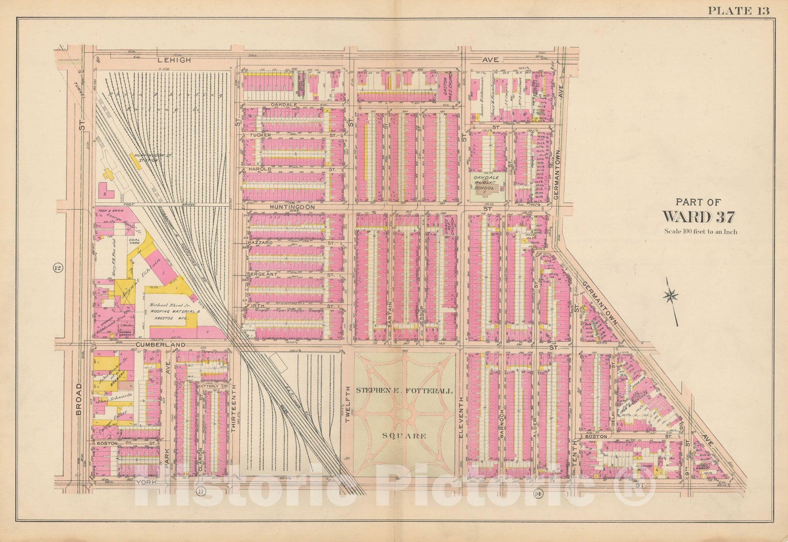 Historic Map : Philadelphia 1908 Plate 013 , Atlas 28th 32nd & 37th Wards of the City of Philadelphia , Vintage Wall Art