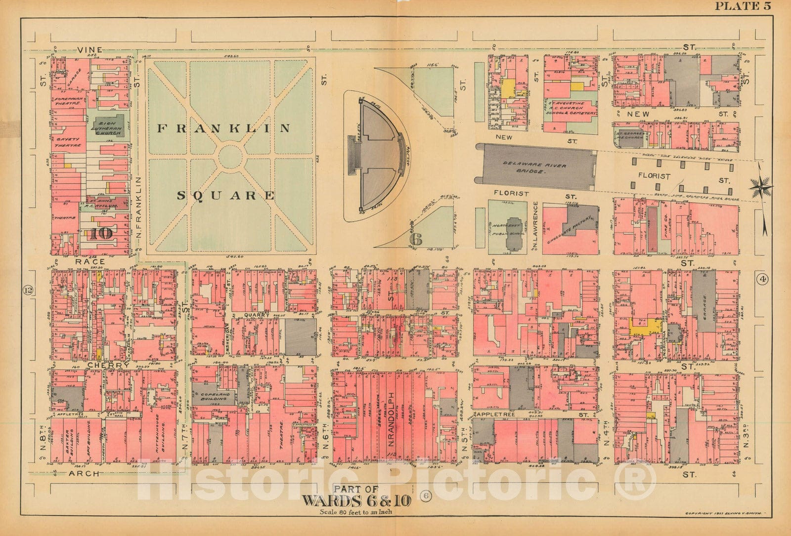 Historic Map : Philadelphia 1927 Plate 005 , Atlas 5th to 10th Wards of the City of Philadelphia , Vintage Wall Art