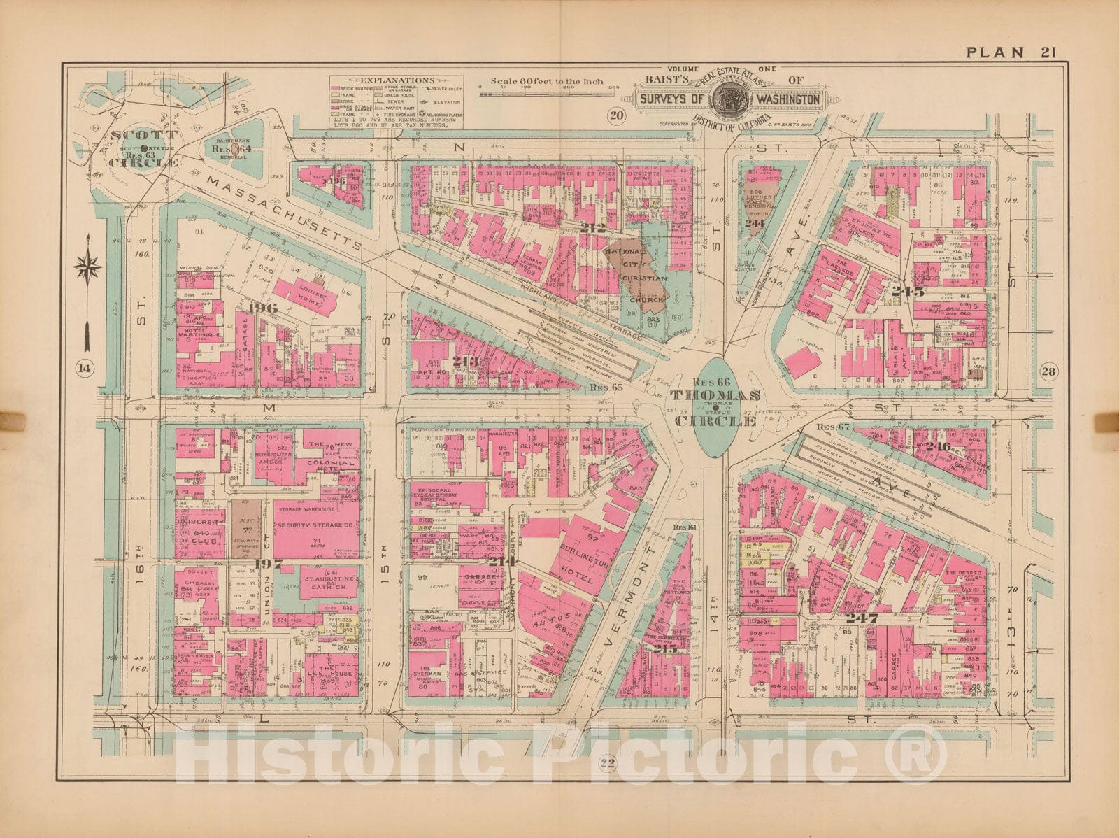 Historic Map : Atlas of Washington D.C. Volume 1 (Inner NW), Washington 1939 Plate 021 , Vintage Wall Art