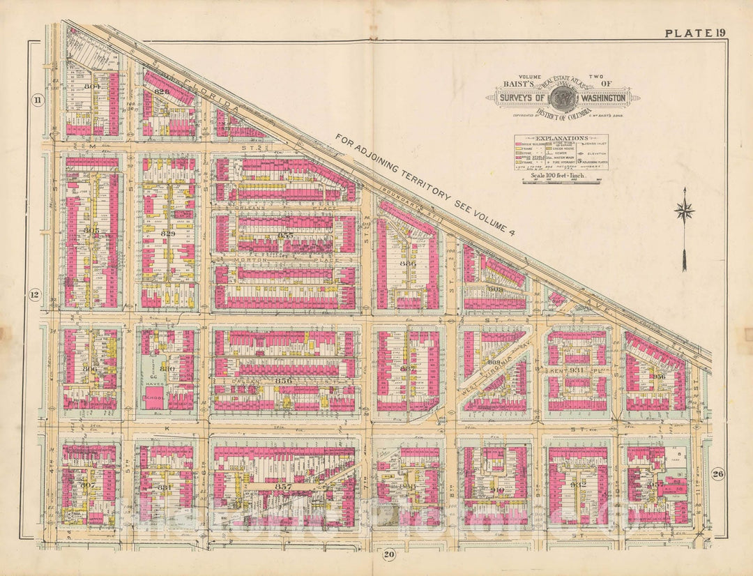 Historic Map : Atlas of Washington D.C. Volume 2 (NE, SE, SW), Washington 1928 Plate 019 , Vintage Wall Art