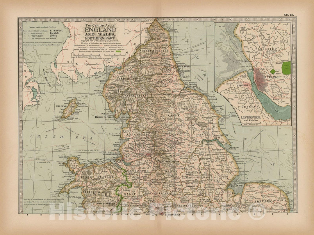 Historic Map : England & Wales 1897 , The Century Atlas World , Vintage Wall Art