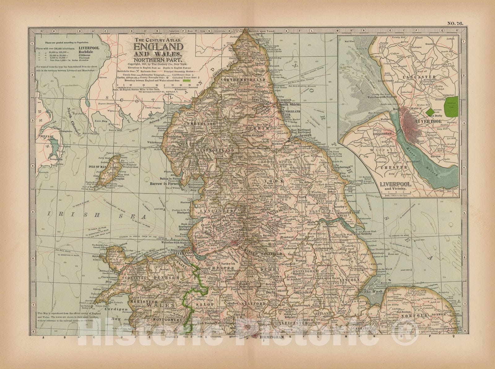 Historic Map : England & Wales 1897 , The Century Atlas World , Vintage Wall Art