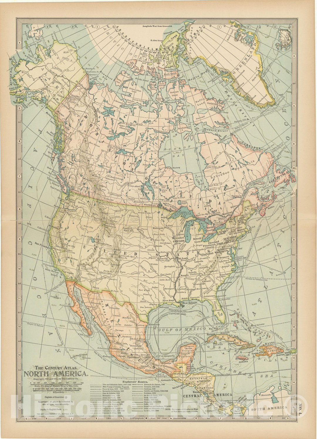 Historic Map : North America 1914 , Century Atlas of the World, v2, Vintage Wall Art