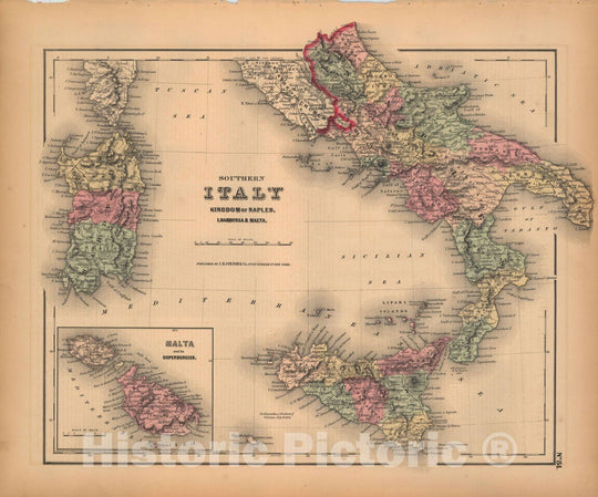 Historic Map : General Atlas (Of The World), Italy 1857 , Vintage Wall Art