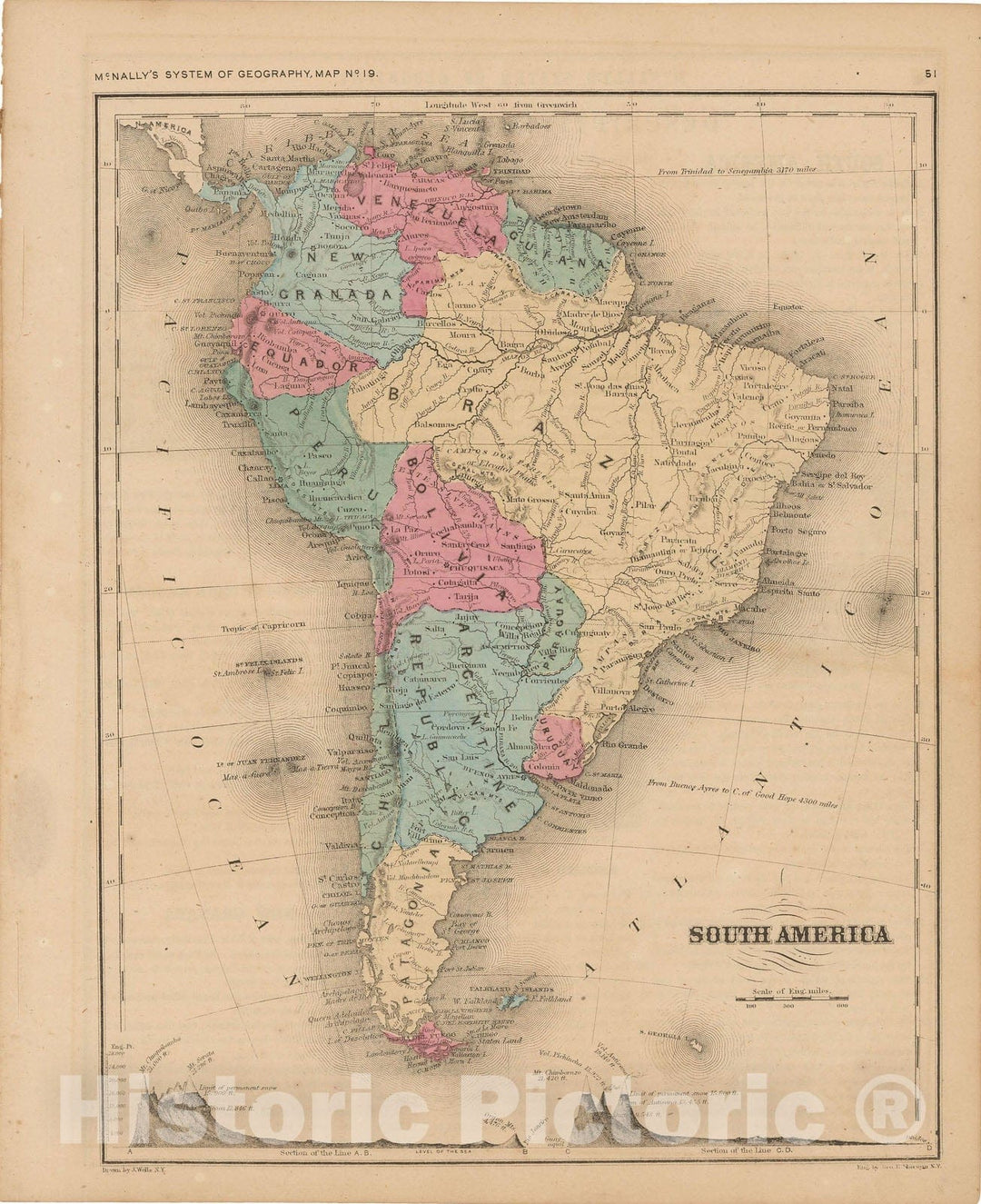 Historic Map : McNally's Improved System of Geography, South America 1856 , Vintage Wall Art