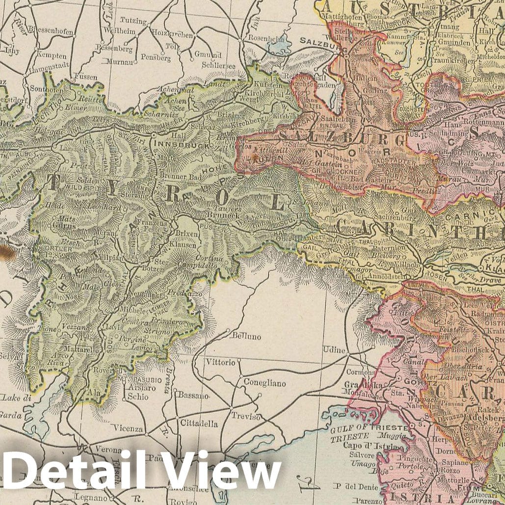 Historic Map : Austria & Hungary & Croatia 1900 , Universal Atlas World , Vintage Wall Art