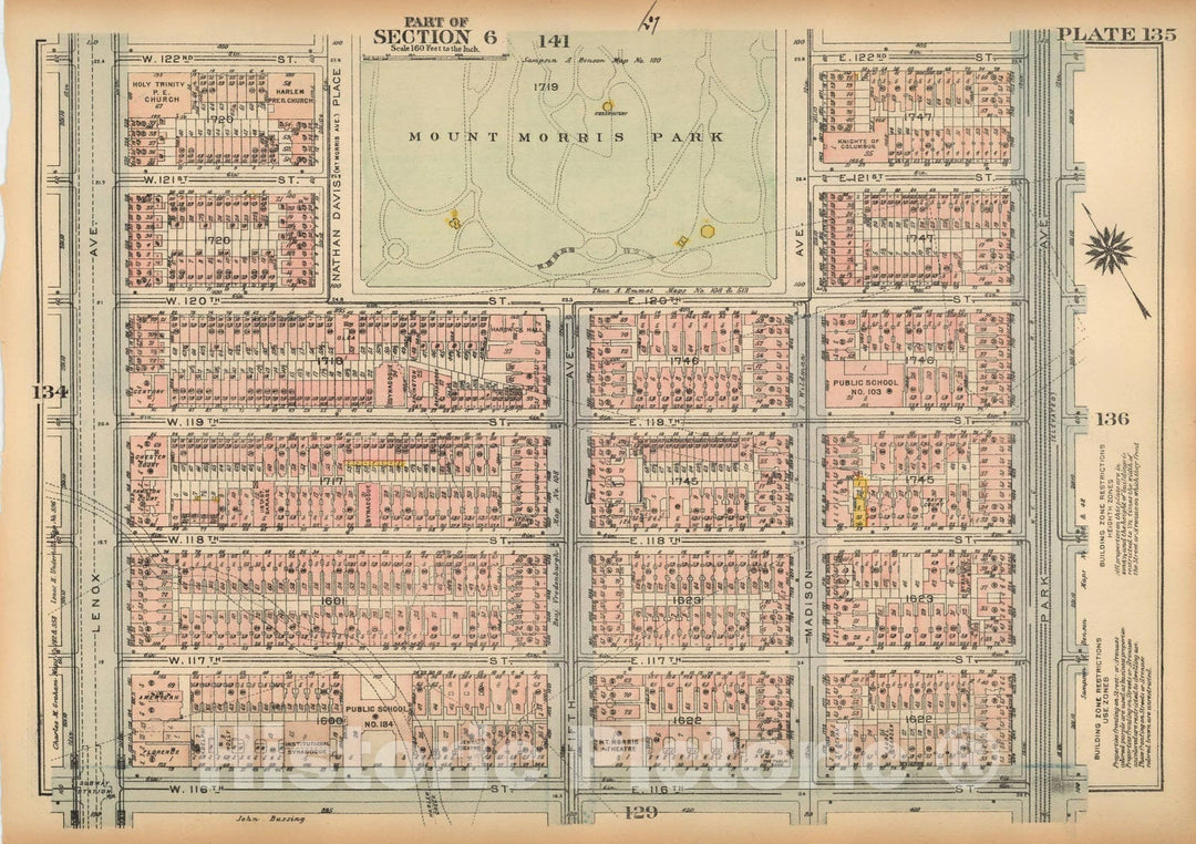 Historic Map : Land Book of the Borough of Manhattan, City of NY, Manhattan 1925 Plate 135 , Vintage Wall Art