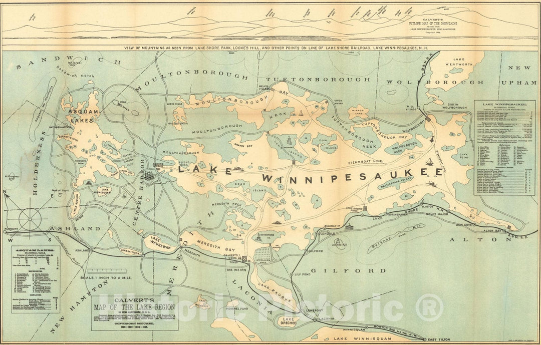 Historic Map : Lake Winnipesaukee 1896 Transit Cartography , Vintage Wall Art