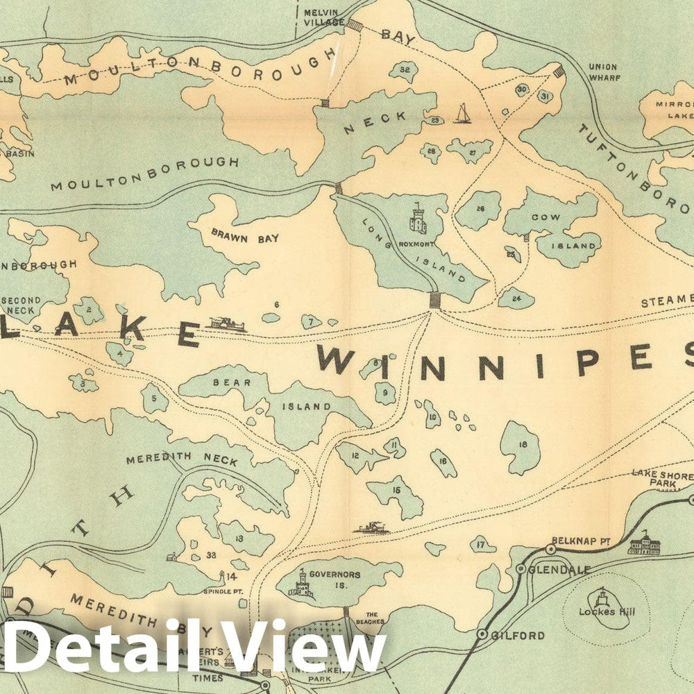 Historic Map : Lake Winnipesaukee 1896 Transit Cartography , Vintage Wall Art