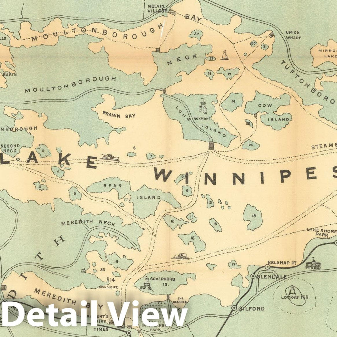 Historic Map : Lake Winnipesaukee 1896 Transit Cartography , Vintage Wall Art