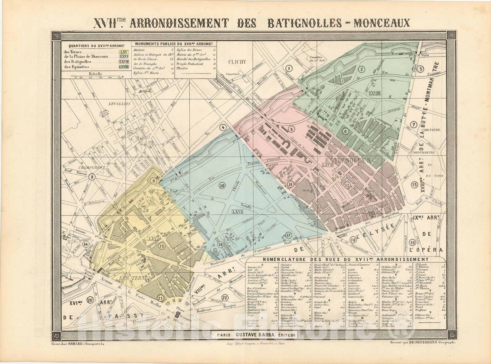 Historic Map : Europe, Paris 1860 17th Arrondissement , Vintage Wall Art