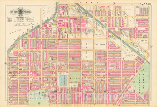 Historic Map : Baist's Property Atlas of Philadelphia, Philadelphia 1895 Plate 023 , Vintage Wall Art