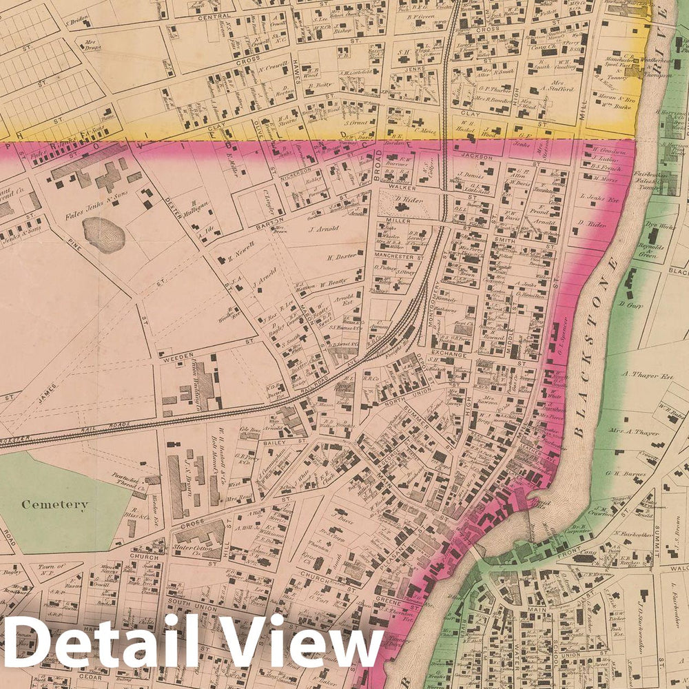 Historic Map : Atlas State of Rhode Island, Central Falls & Pawtucket 1870 , Vintage Wall Art