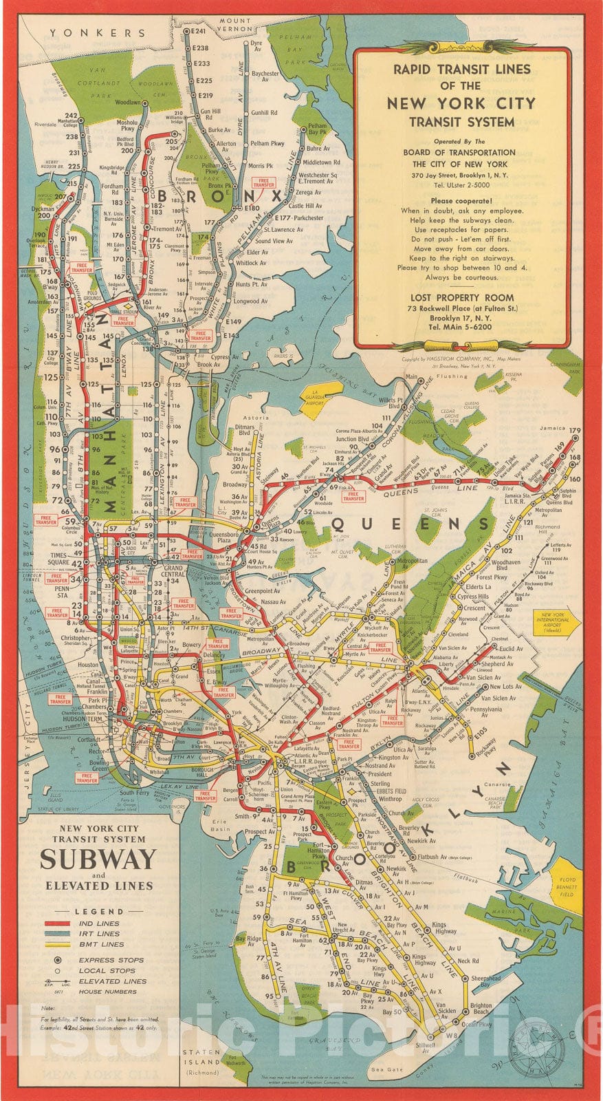 Historic Map : New York City Transit Maps, New York City Rapid Transit Lines 1952 Railroad Catography , Vintage Wall Art