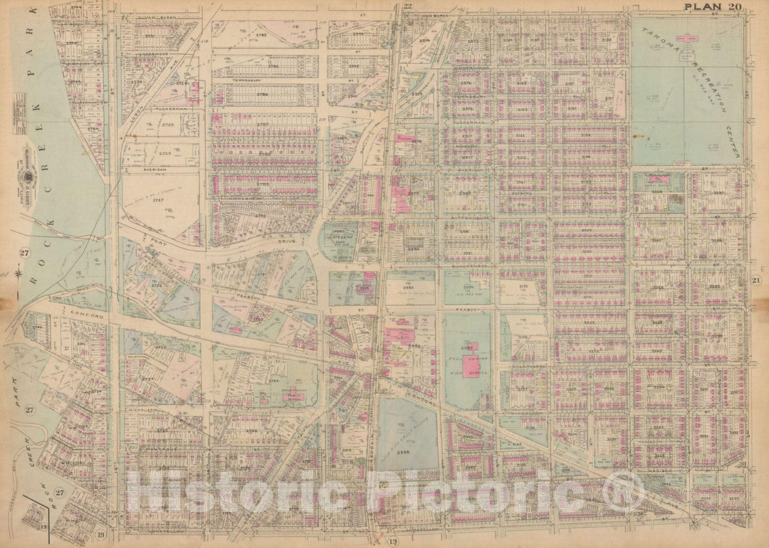 Historic Map : Atlas of Washington D.C. Volume 3 (Outer NW), Washington 1937 Plate 020 , Vintage Wall Art