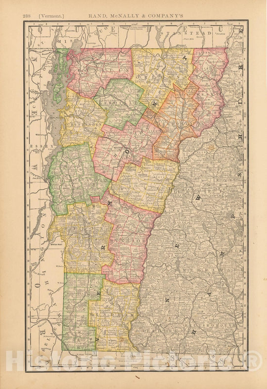 Historic Map : United States Maps, Vermont 1894 , Vintage Wall Art