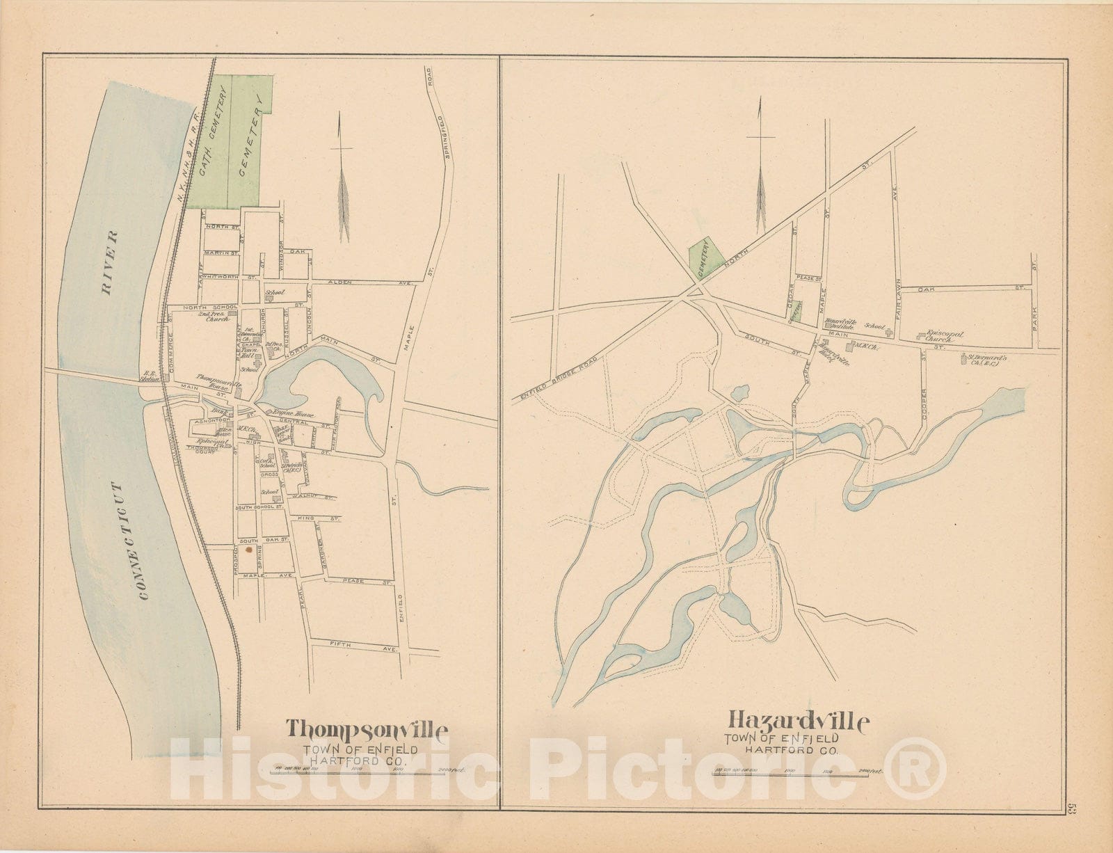 Historic Map : Enfield 1893 , Town and City Atlas State of Connecticut , Vintage Wall Art