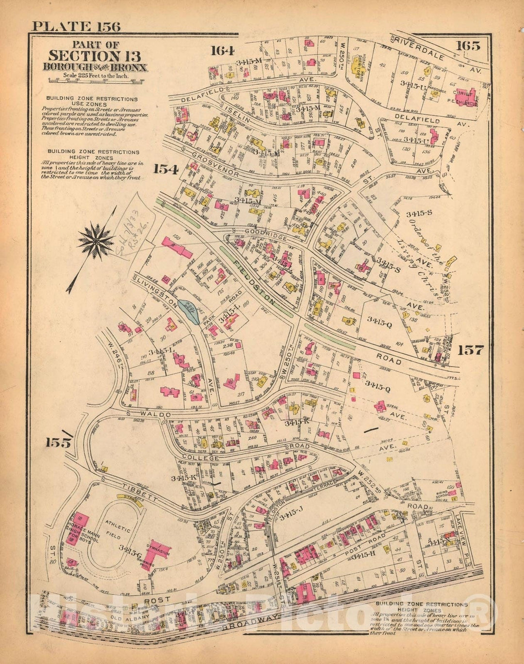 Historic Map : Borough of The Bronx, Sections 9-13, The Bronx 1928 Plate 156 , Vintage Wall Art