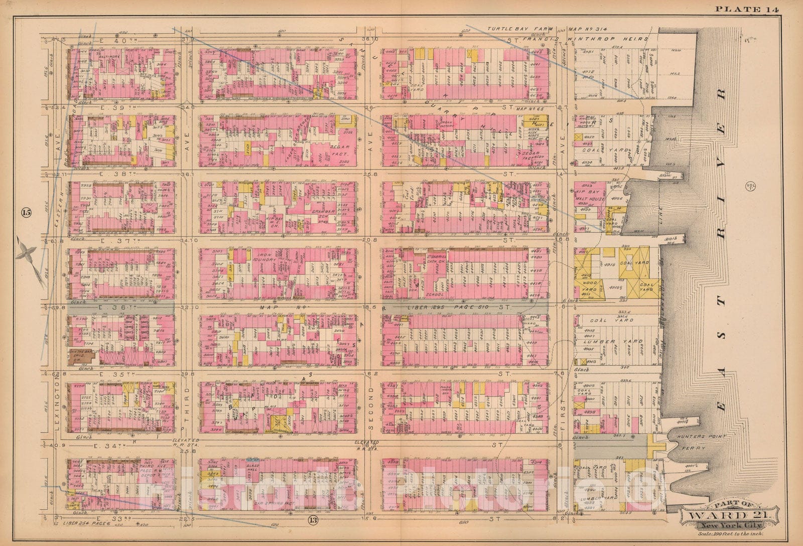 Historic Map : Atlas City of New York, Vol. 3; 16, Manhattan 1883 Plate 014 , Vintage Wall Art