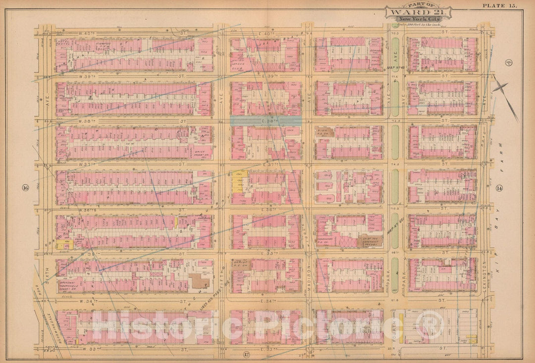 Historic Map : Atlas City of New York, Vol. 3; 16, Manhattan 1883 Plate 015 , Vintage Wall Art