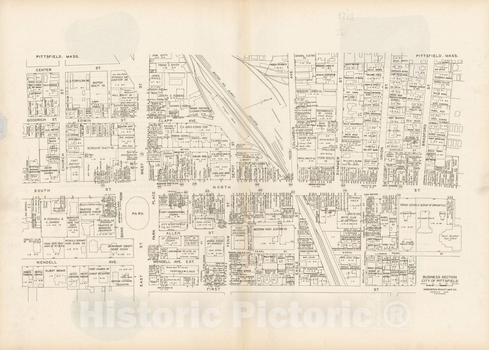 Historic Map : New England States Ed., Pittsfield 1946 , Nirenstein's National Preferred Real Estate Locations of Business Properties , Vintage Wall Art