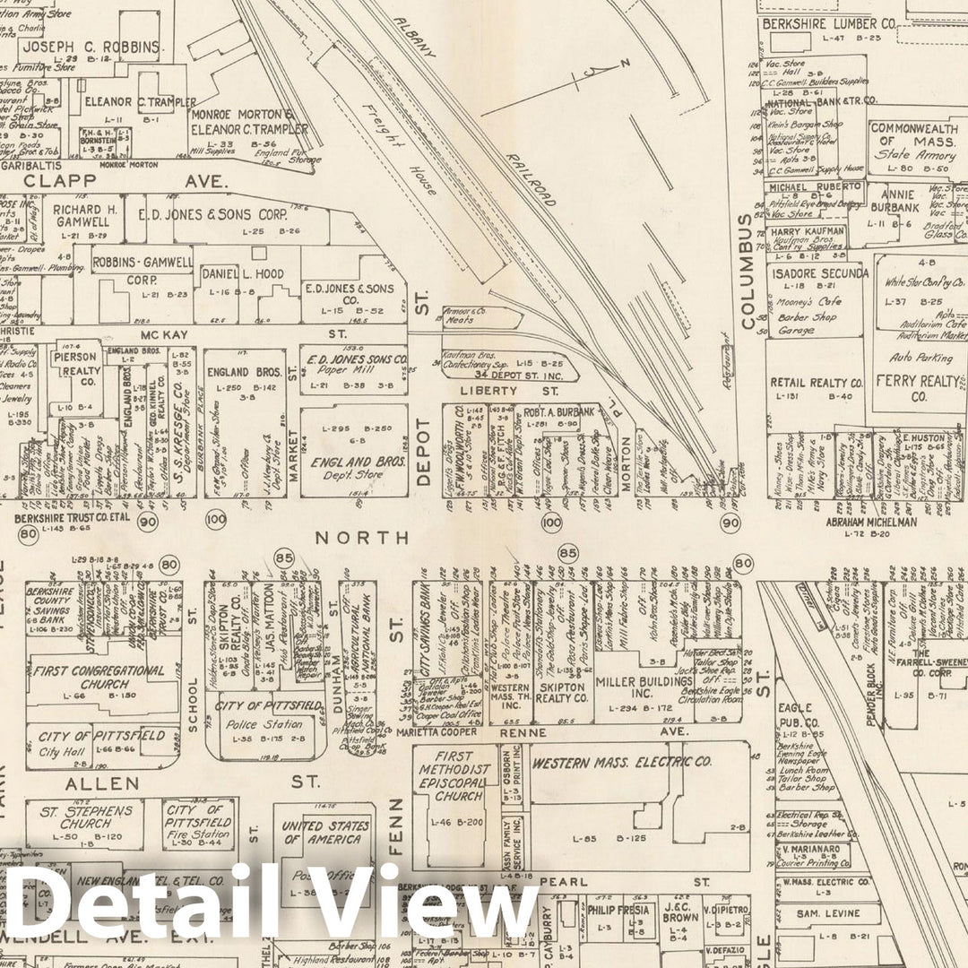 Historic Map : New England States Ed., Pittsfield 1946 , Nirenstein's National Preferred Real Estate Locations of Business Properties , Vintage Wall Art