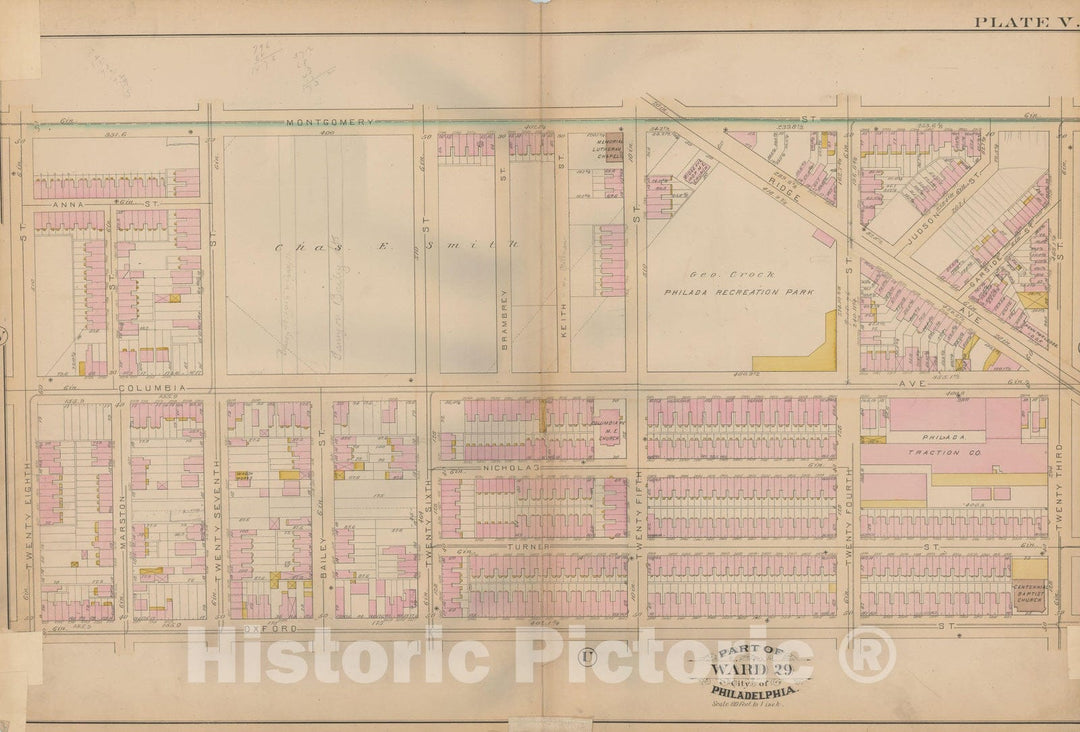 Historic Map : Atlas City of Philadelphia, Vol. 3, Philadelphia 1886 Plate V , Vintage Wall Art