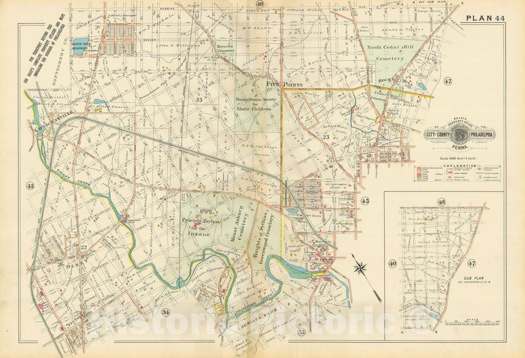 Historic Map : Baist's Property Atlas of Philadelphia, Philadelphia 1895 Plate 044 , Vintage Wall Art