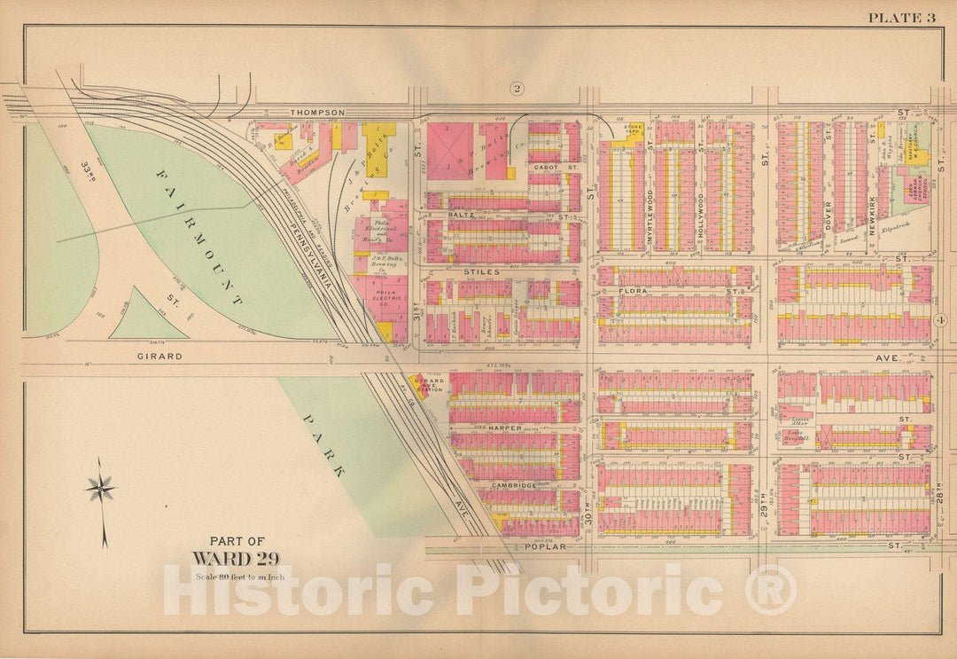 Historic Map : Philadelphia 1907 Plate 003 , Atlas 20th and 29th Wards of the City of Philadelphia , Vintage Wall Art