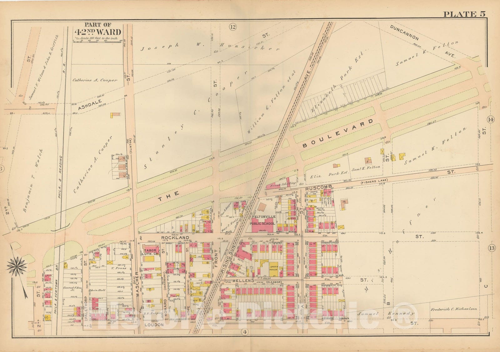 Historic Map : Atlas City of Philadelphia, 42nd Ward, Philadelphia 1913 Plate 005 , Vintage Wall Art