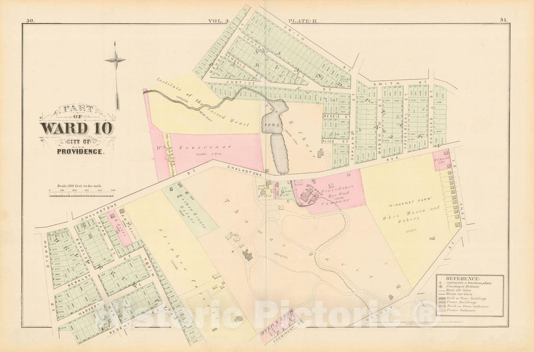 Historic Map : City Atlas of Providence Rhode Island by Wards, Volume III, Providence 1875 Plate K , Vintage Wall Art