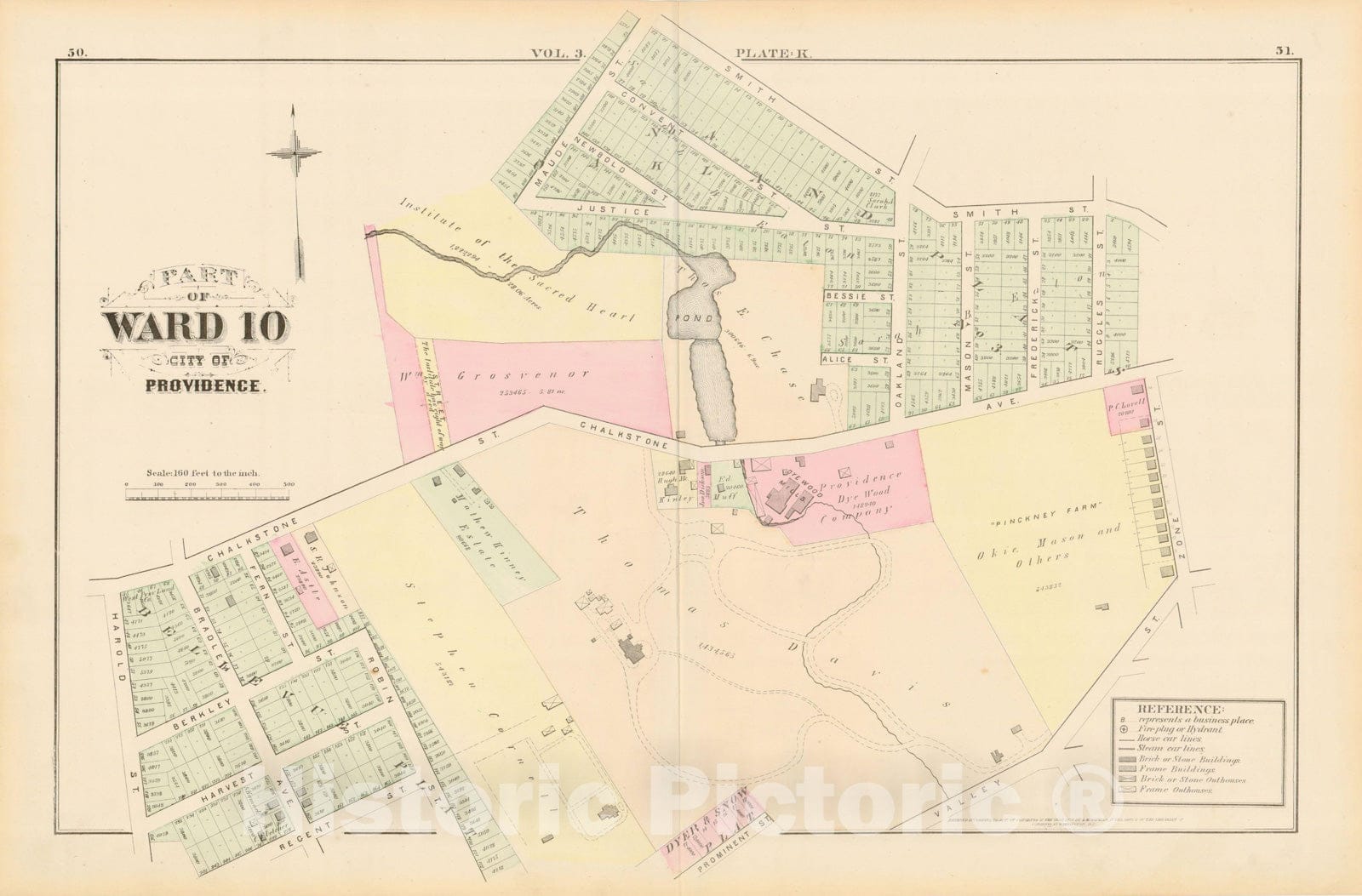 Historic Map : City Atlas of Providence Rhode Island by Wards, Volume III, Providence 1875 Plate K , Vintage Wall Art