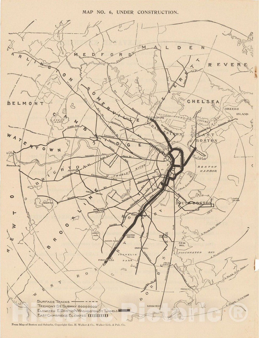 Historic Map : Boston Elevated Railway Co. Informational Maps, Map 6: Lines Under Construction 1910 Transit Railroad Catography , Vintage Wall Art