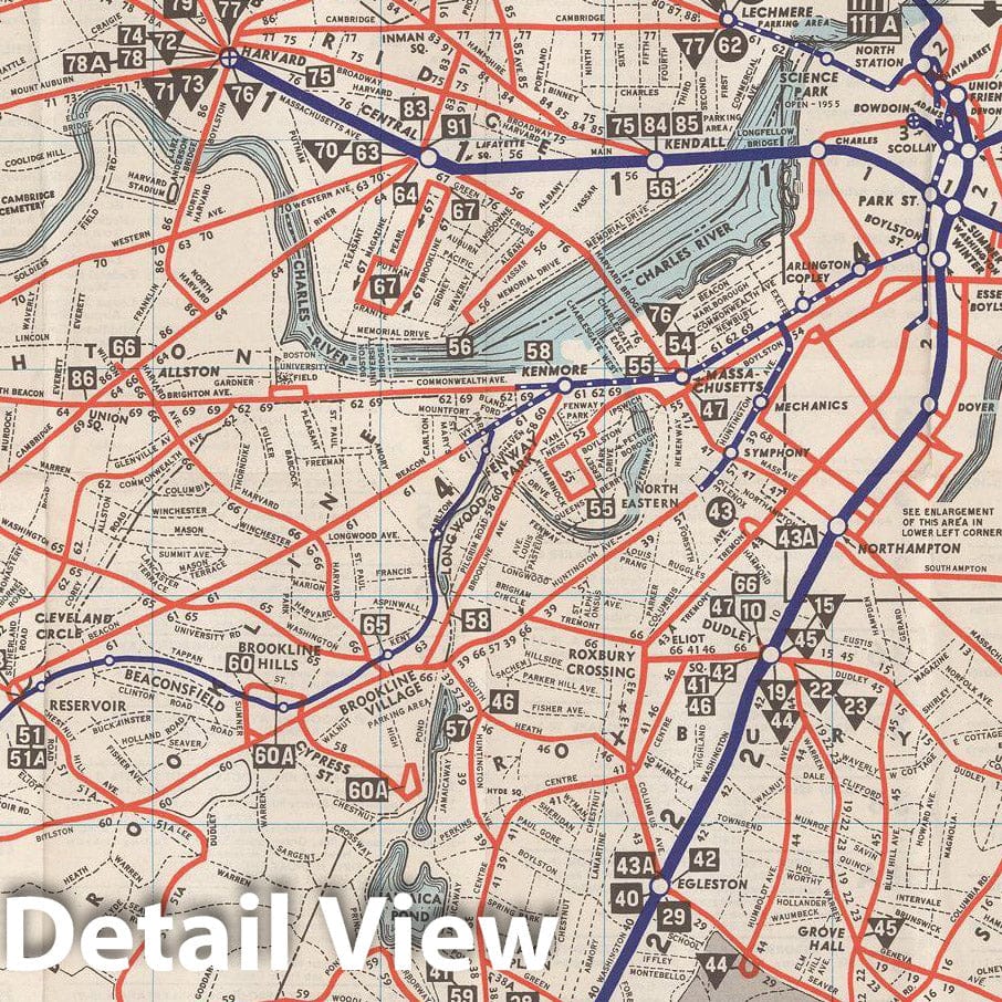 Historic Map : Greater Boston Transit Maps, Boston MTA System Route Map 1959 Railroad Catography , Vintage Wall Art