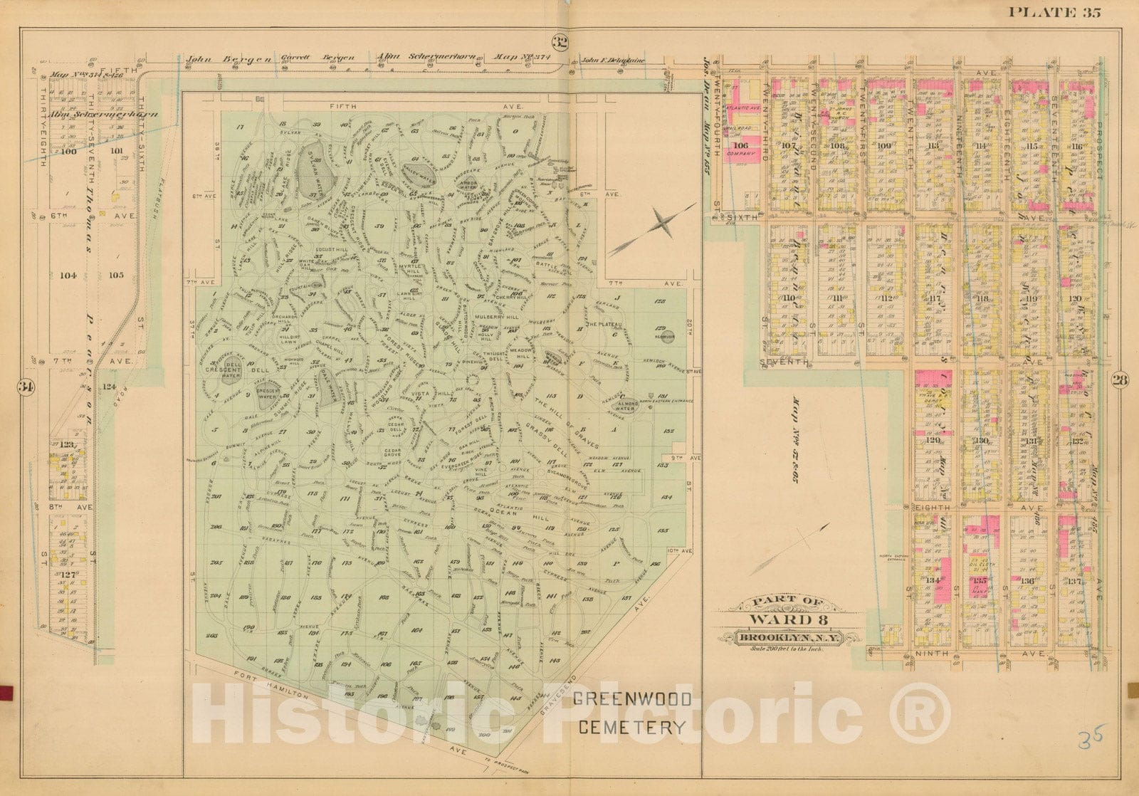 Historic Map : Robinson's Atlas City of Brooklyn, NY, Brooklyn 1886 Plate 035 , Vintage Wall Art