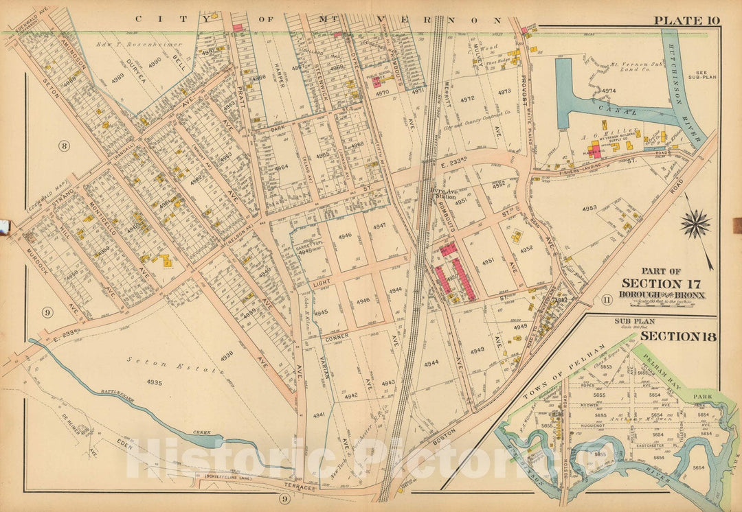 Historic Map : Atlas City of NY, Borough of The Bronx, Annexed District, The Bronx 1913 Plate 010 , Vintage Wall Art