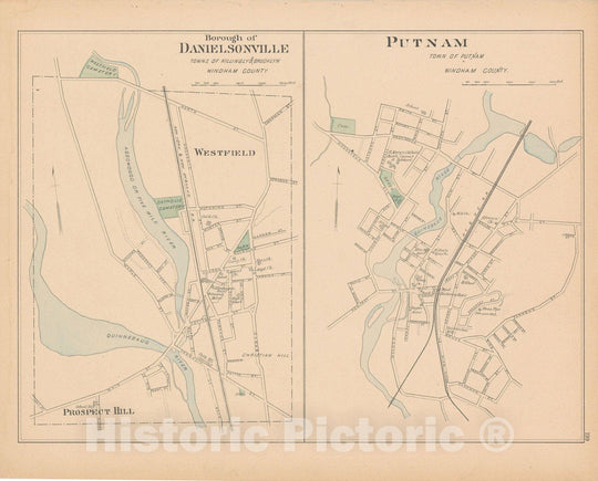 Historic Map : Brooklyn & Killingly & Putnam 1893 , Town and City Atlas State of Connecticut , Vintage Wall Art