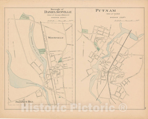 Historic Map : Brooklyn & Killingly & Putnam 1893 , Town and City Atlas State of Connecticut , Vintage Wall Art