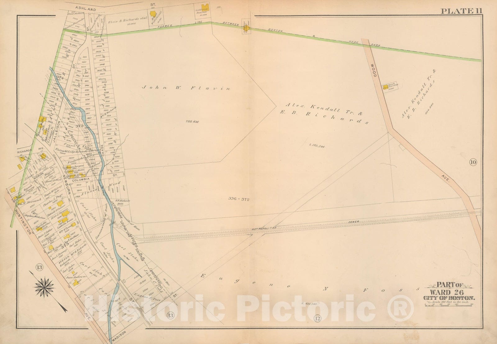 Historic Map : Atlas City of Boston Ward 26 Hyde Park, Hyde Park 1912 Plate 011 , Vintage Wall Art