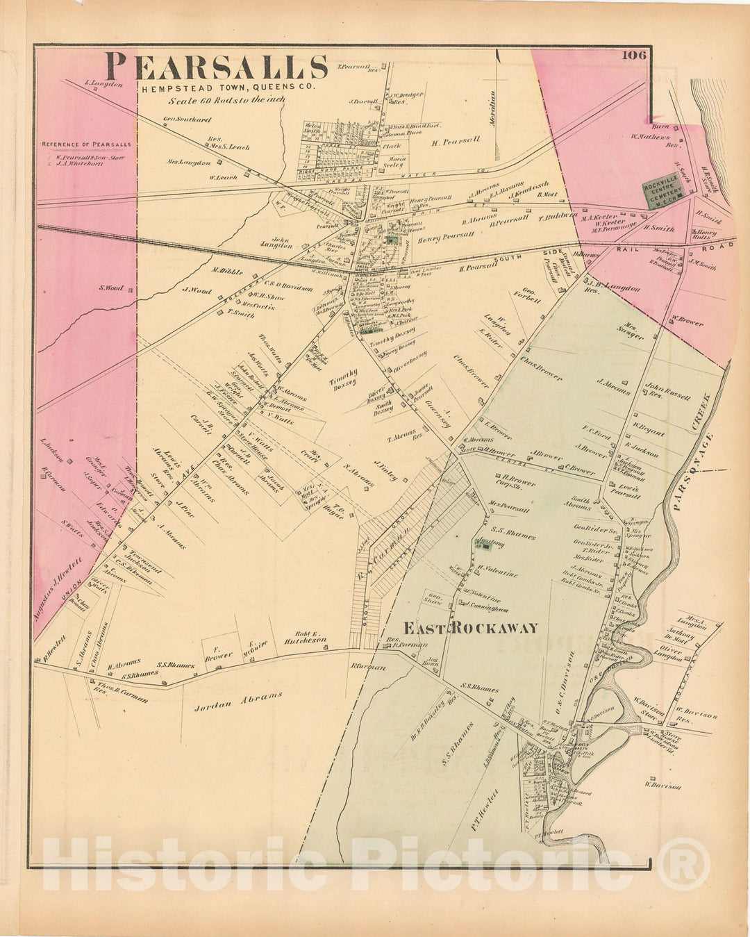 Historic Map : Atlas of Long Island, New York, Hempstead 1873 , v2, Vintage Wall Art